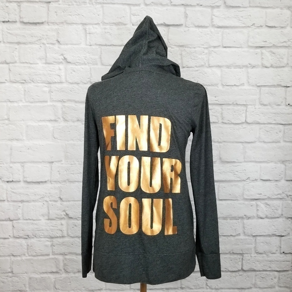 Soulcycle dark gray copper letter cowl neck lightweight hoodie womens size Small - Picture 2 of 9